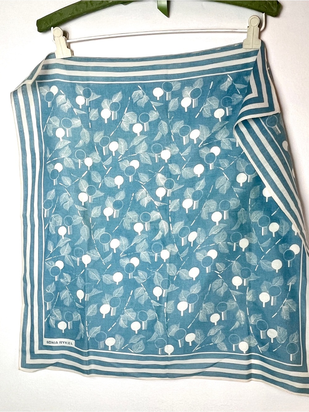 Vintage Sonia Rykiel Blue & White Printed Silk Scarf